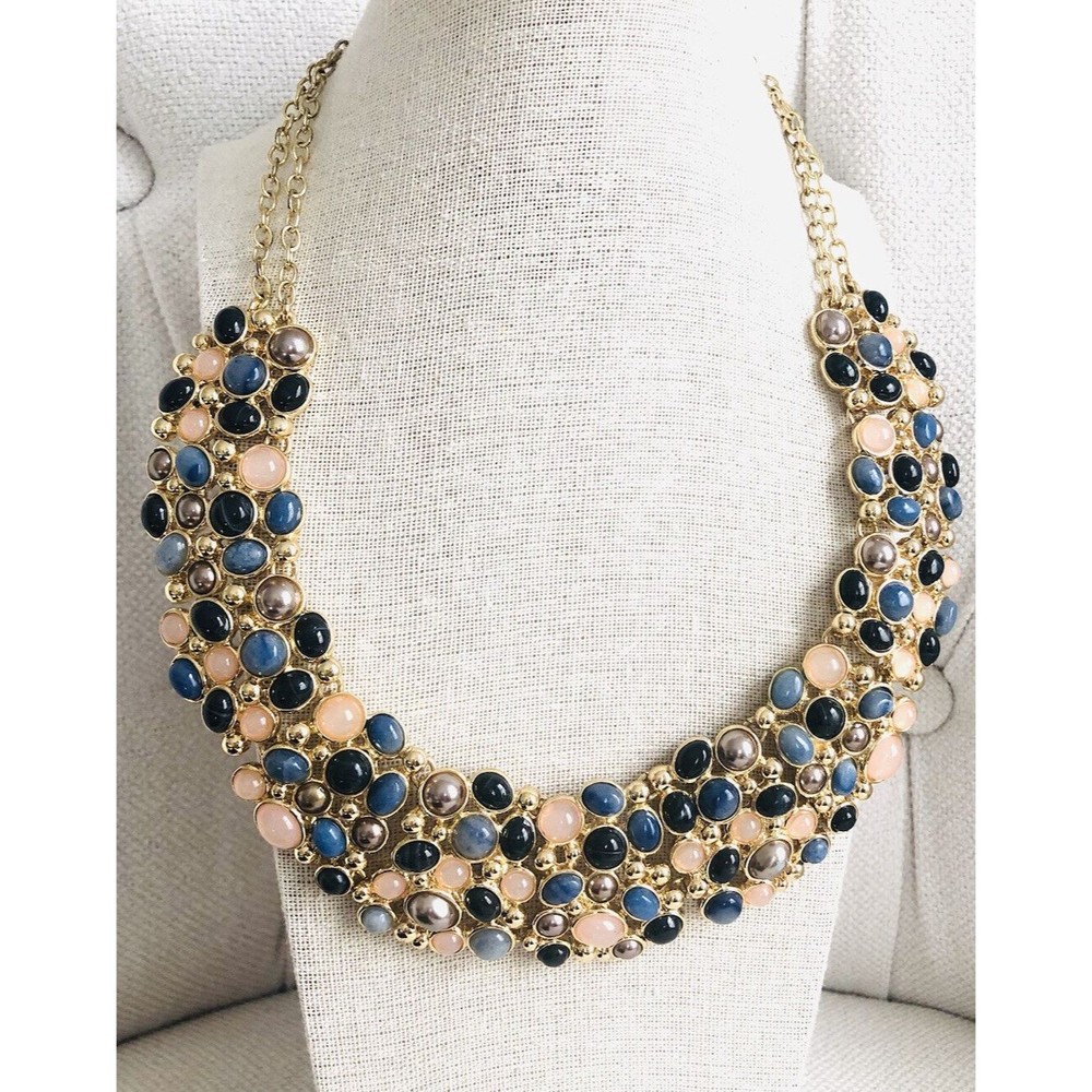 Talbots Signed Bib Cabachon Statement Necklace - image 1